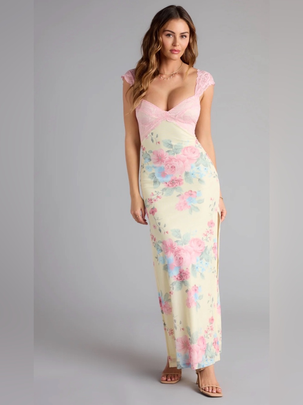 Garden Party Chic Lace Floral Maxi Dress - Size S